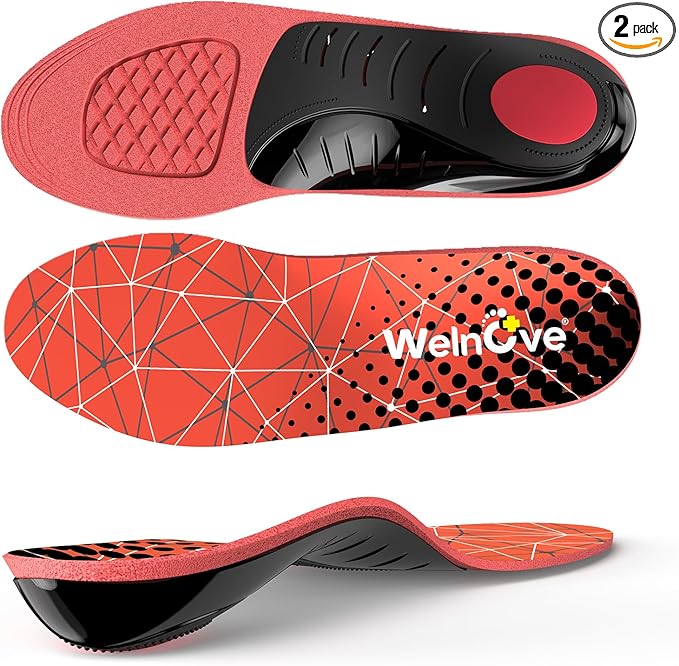 Arch Support Insoles for Plantar Fasciitis - Welnove Ultra Light High Arch Support Inserts - Orthotic Shoe Insole for Heel Pain, Flat Feet,Heel Spurs - Work Boot Insoles for Standing All Day (S)