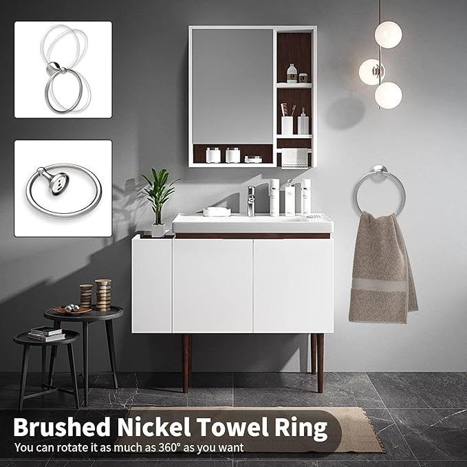Newfun 8-Pieces 24" Bathroom Hardware Set, Bathroom Accessory Set, Includes 24" Adjustable Bath Towel Bar, Towel Rings Wall Mounted, Toilet Paper Holder, Robe Towel Hooks (Brushed Nickel)