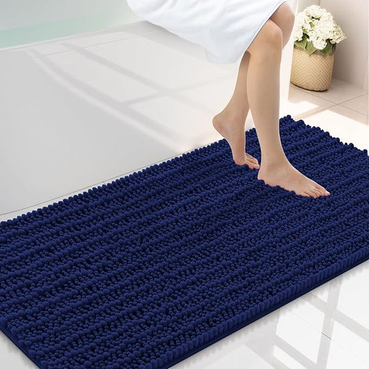 Smiry Bathroom Rugs Mat 44x24, Extra Soft Absorbent Chenille Bath Rugs, Non Slip Rubber Backing Machine Washable Quick Dry Bath Mats for Bathroom Floor, Tub, Shower, Home Decor Accessories, Navy Blue