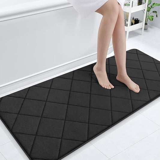 OLANLY Memory Foam Bath Mat 59x24, Ultra Soft and Absorbent Bathroom Rugs, Machine Washable, Comfortable Bath Carpet for Bathroom Floor, Tub and Shower, Black