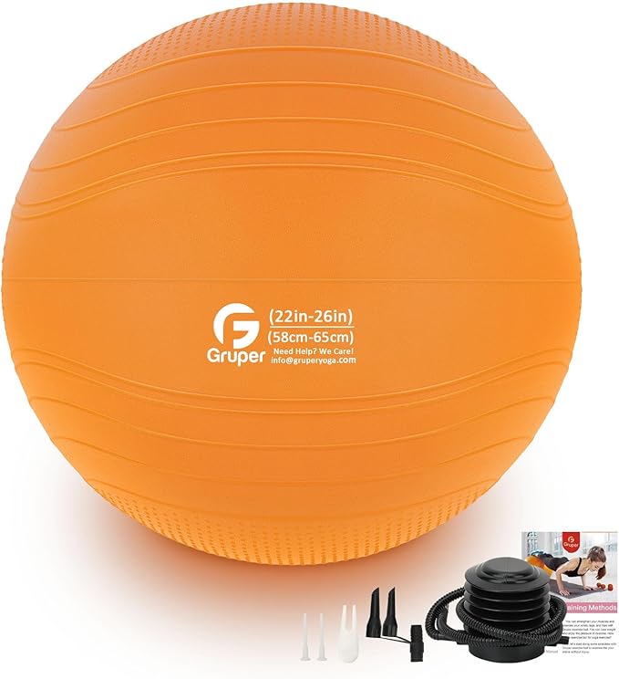 Gruper Yoga Ball, Multiple Sizes Non Slip Exercise Ball for Workout, Birthing, Balance, Stability, Pregnancy, 2200LB Capacity, Anti Burst Chair for Home and Office, Includes Quick Pump & Fitness Guide