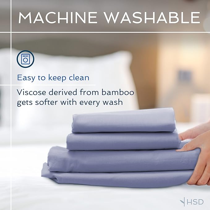 Hotel Sheets Direct 3 Piece Bed Sheet Set Twin Size, 100% Viscose Derived from Bamboo Sheets Set with 1 Pillowcase, Cooling & Breathable Luxury Bedding, Moisture-Wicking & Silky Soft Texture, Gray