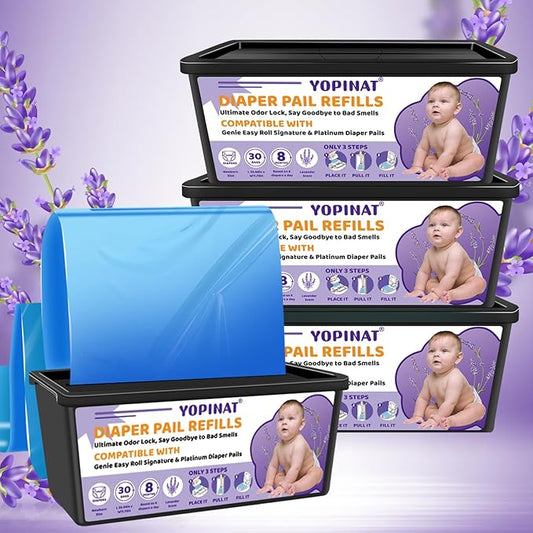 Diaper Easy Roll Bags Refill 4 Pack Compatible with Genie Easy Roll Signature & Platinum Pails 120 Refills Holds Up to 5600 Newborn Diapers Extra Thickness 7-Layer Odor-Lock Technology