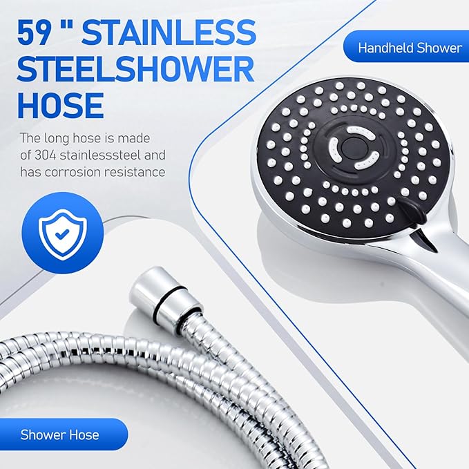 Wide Rain Shower Head With 5 Modes Handheld Showerheads, High Pressure Showerhead Combo with Extension Arm for Bathroom Accessories, Adjustable Shower Head with Anti-Clog Nozzles (Chrome)