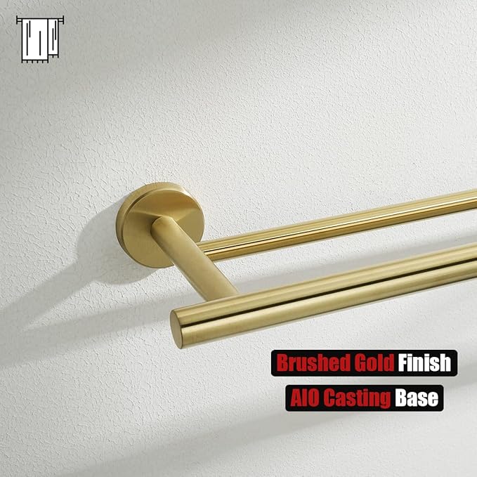 JQK Double Towel Bar 20.5 Inch, Brushed Gold Useable 18 Inch 304 Stainless Steel Thicken 0.8mm Towel Rack Bathroom, Towel Holder Wall Mount, TB100L18-BG