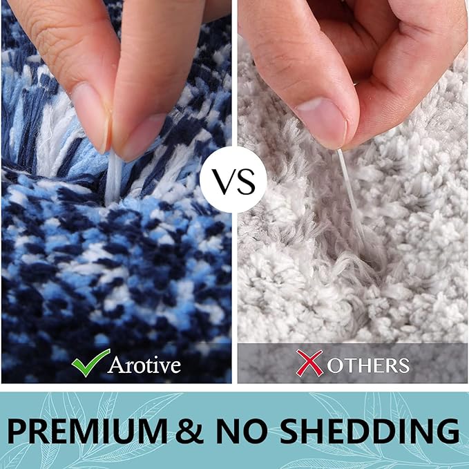Arotive Microfiber Bathroom Rugs, Shaggy Soft and Absorbent Bath Rug, Non-Slip, Thick Plush Machine Washable Dry Bath Mats for Bathroom, Tub and Shower, 47x17, Blue, Rectangular