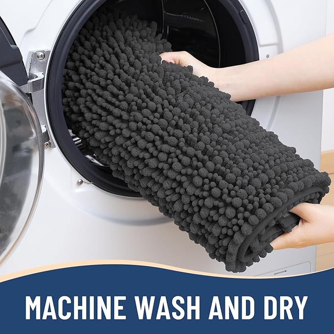 Arotive Luxury Chenille Bathroom Rug Mat, Extra Soft Thick Absorbent Shaggy Bath Rugs, Non-Slip Machine Wash Dry, Plush Bath Mats for Bathroom, Shower and Tub, 59x35, Dark Grey