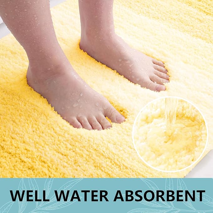 Arotive Microfiber Bathroom Rugs, Shaggy Soft and Absorbent Bath Rug, Non-Slip, Thick Plush Machine Washable Dry Bath Mats for Bathroom, Tub and Shower, 24x16, Yellow, Rectangular