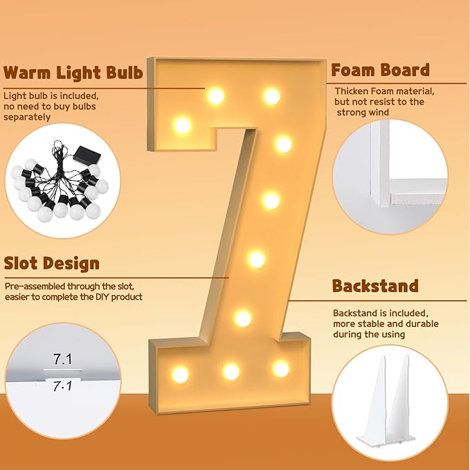 imprsv 4FT Marquee Numbers, Light Up Numbers 7 for 70th Birthday Decorations, Marquee Light up Letters Anniversary Party Decor, Pre-Cut Foam Board Kit