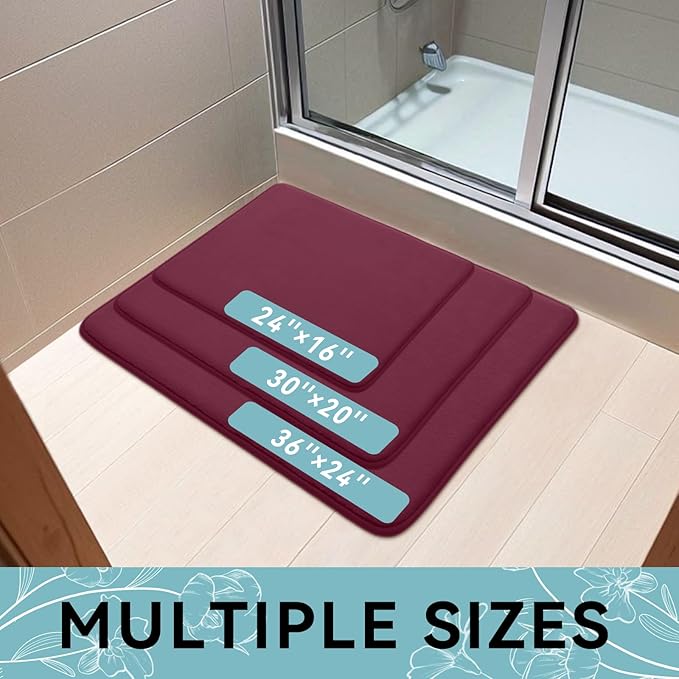 Smiry Memory Foam Bath Mat 36x24, Extra Soft and Absorbent Bathroom Mats, Non Slip Washable Carpet for Floor, Shower and Tub, Burgundy