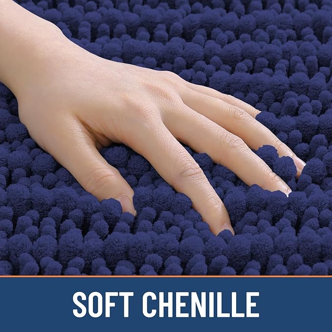 Smiry Bathroom Rugs Mat 30x20, Extra Soft Absorbent Chenille Bath Rugs, Non Slip Rubber Backing Machine Washable Quick Dry Bath Mats for Bathroom Floor, Tub, Shower, Home Decor Accessories, Deep Blue