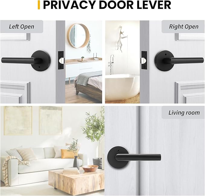 Goldenwarm Black Door Handles Interior, Privacy Matte Black Interior Door Handles, Heavy Duty Zinc Alloy Black Door Lever for Bedroom and Bathroom (1 Pack)