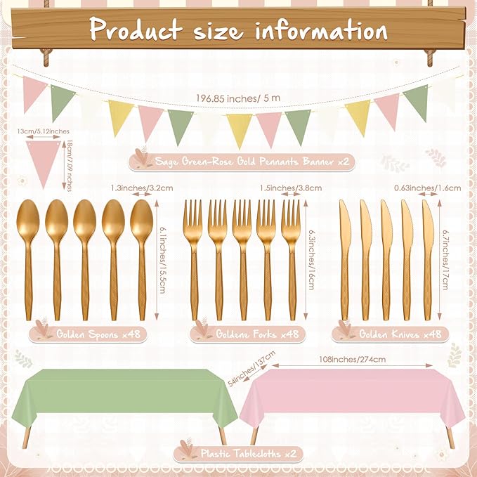 Mimorou 342 Pcs Sage Green and Pink Party Supplies Green and Pink Tableware Paper Disposable Plates Napkins Cups Plastic Tablecloth Sage Golden White Triangle Banner for Wedding Bachelorette Birthday