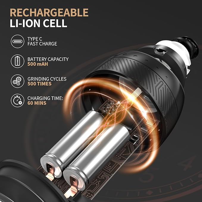 Gravity Automatic Electric Salt and Pepper Grinder Sets with LED Light, Fast Charging, 6 Coarseness, 176ml Capacity
