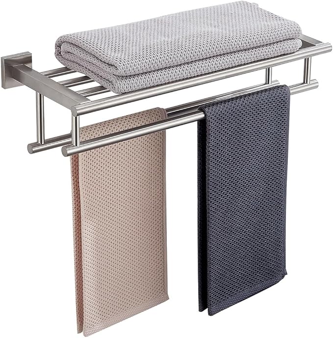 Towel Rack for Bathroom 20 Inch Wall Mounted Towel Rack Brushed Nickel Towel Shelf with Double Towel Bar SUS304 Stainless Steel Towel Holder for Bathroom Wall Hotel Towel Rail