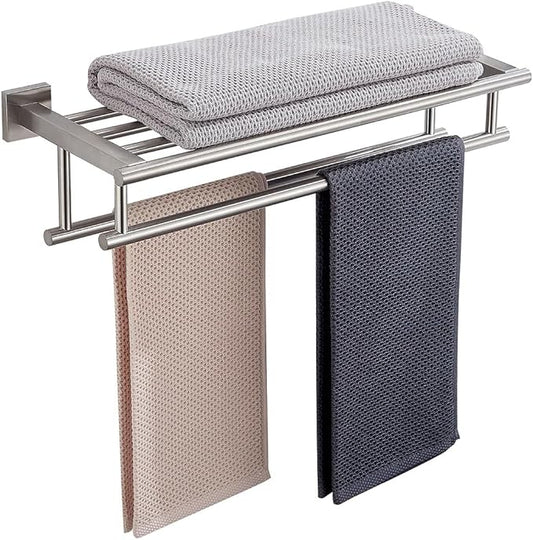 Towel Rack for Bathroom 20 Inch Wall Mounted Towel Rack Brushed Nickel Towel Shelf with Double Towel Bar SUS304 Stainless Steel Towel Holder for Bathroom Wall Hotel Towel Rail