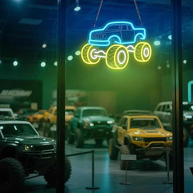 YuanDian Monster Truck Neon Sign, Neon Lights for Bedroom Gamer Room Wall Decor, Gift Ideas for Teen Boys Nephew Son Grandson