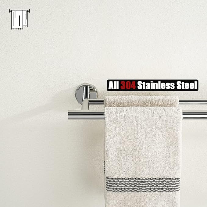 JQK Double Towel Bar Chrome, 20.5 Inch 304 Stainless Steel Thicken 0.8mm Towel Rack Bathroom, Towel Holder Polished Steel Wall Mount, Useable Length 18 Inch, TB100L18-CH