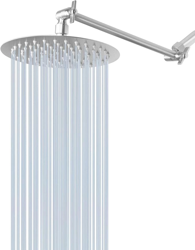 NearMoon Rain Shower Head with 11'' Adjustable Arm, High Pressure Stainless Steel Rainfall Shower, Ultra-Thin Design - Pressure Boosting (8 Inch, Nickel)