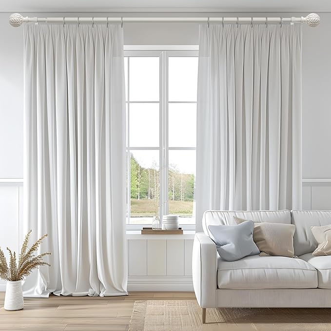 Antique White Curtain Rods for Windows 28 to 48 inch,1" Adjustable Heavy Duty Window Curtain Rod with Leaf Finials,Rustic Decorative Drapery Rods Set,Size:18-60''