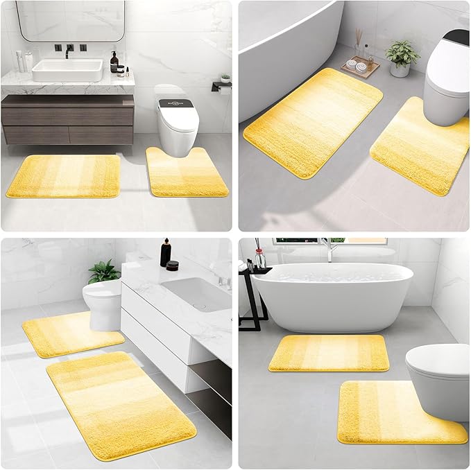 Arotive Microfiber Bathroom Rugs, Shaggy Soft and Absorbent Bath Rug, Non-Slip, Thick Plush Machine Washable Dry Bath Mats for Bathroom, Tub and Shower, 47x17, Yellow, Rectangular