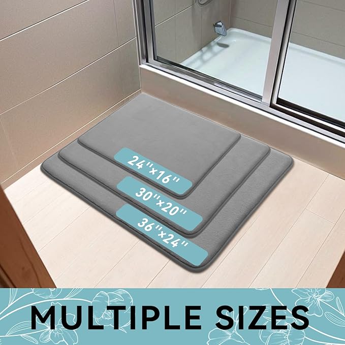 Smiry Memory Foam Bath Mat 59x24, Extra Soft and Absorbent Bathroom Mats, Non Slip Washable Carpet for Floor, Shower and Tub, Grey