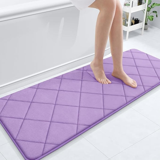 OLANLY Memory Foam Bath Mat 59x20, Ultra Soft and Absorbent Bathroom Rugs, Machine Washable, Comfortable Bath Carpet for Bathroom Floor, Tub and Shower, Lavender
