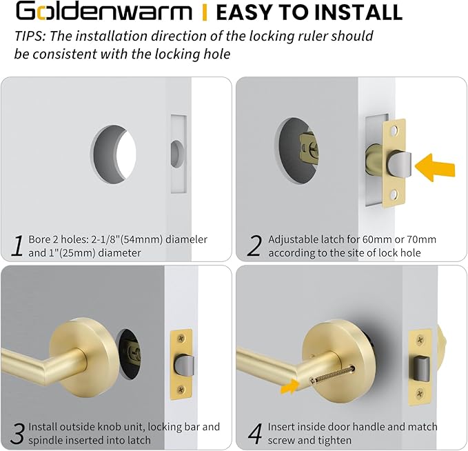 Goldenwarm Gold Closet Door Handles Interior, Brushed Brass Interior Passage Door Handles, Heavy Duty Zinc Alloy Brushed Gold Door Lever for Hall and Closet (1 Pack)