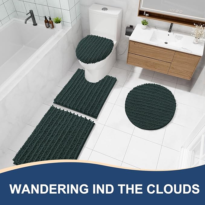 Arotive Luxury Chenille Bathroom Rug Mat, Extra Soft Thick Absorbent Shaggy Bath Rugs, Non-Slip Machine Wash Dry, Plush Bath Mats for Bathroom, Shower and Tub, 40x32, Dark Green