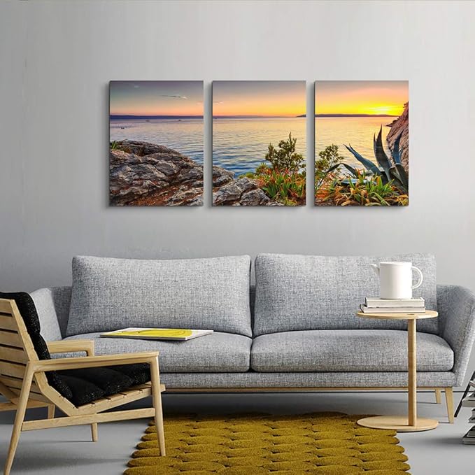 TTHYUEWS Wall Art For Living room beach sunset landscape Wall Decor for artwork Painting 12" x 16" 3 Pieces Canvas Prints For bedroom Decor Modern Salon kitchen office wall Painting Home decorations