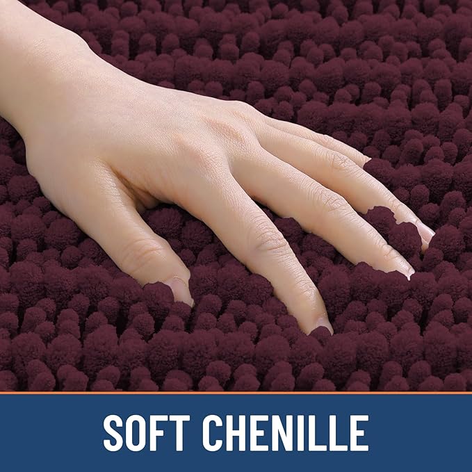 Smiry Bathroom Rugs Mat 30x20, Extra Soft Absorbent Chenille Bath Rugs, Non Slip Rubber Backing Machine Washable Quick Dry Bath Mats for Bathroom Floor, Tub, Shower, Home Accessories, Black Cherry