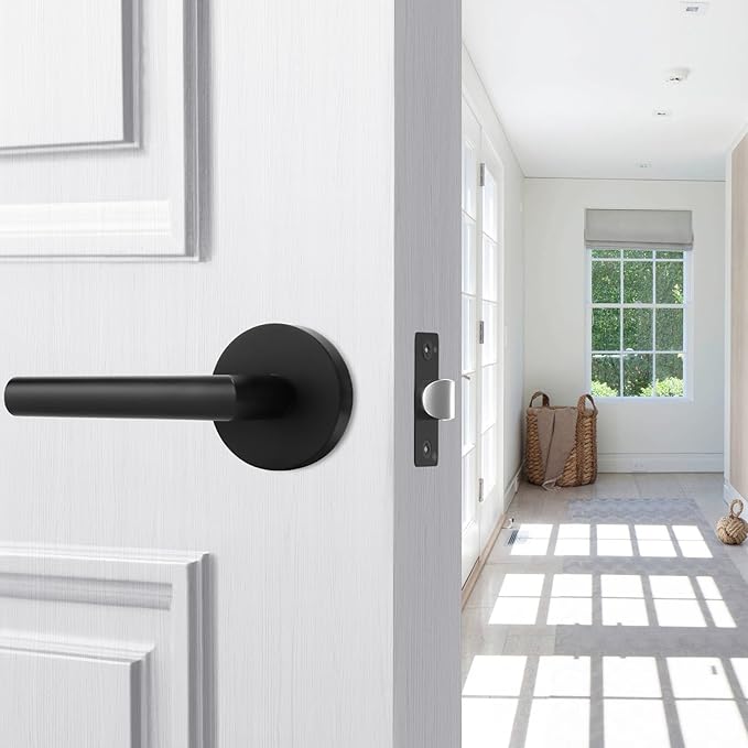 Goldenwarm Black Door Handles Interior, Matte Black Closet Door Handle Indoor, Black Passage Door Lever for Hall and Closet, Zinc Alloy, 1 Pack