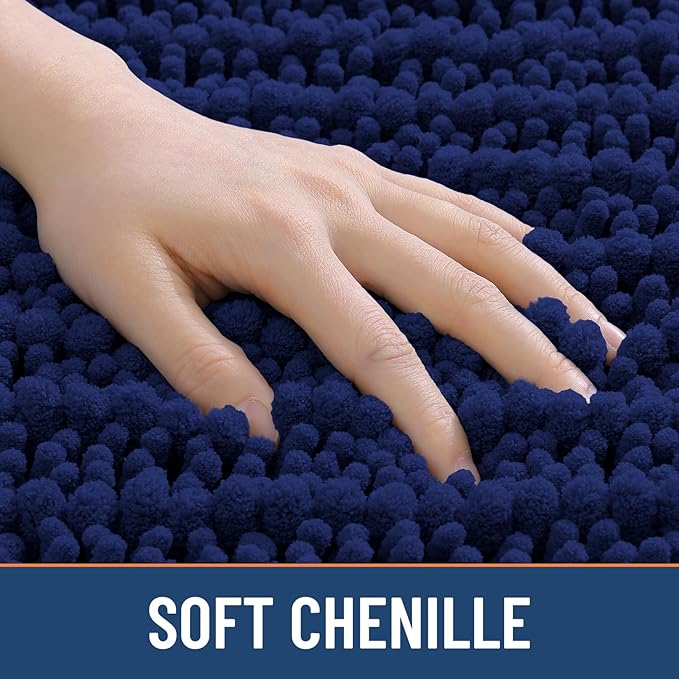 Smiry Bathroom Rugs Mat 34x21, Extra Soft Absorbent Chenille Bath Rugs, Non Slip Rubber Backing Machine Washable Quick Dry Bath Mats for Bathroom Floor, Tub, Shower, Home Decor Accessories, Navy Blue