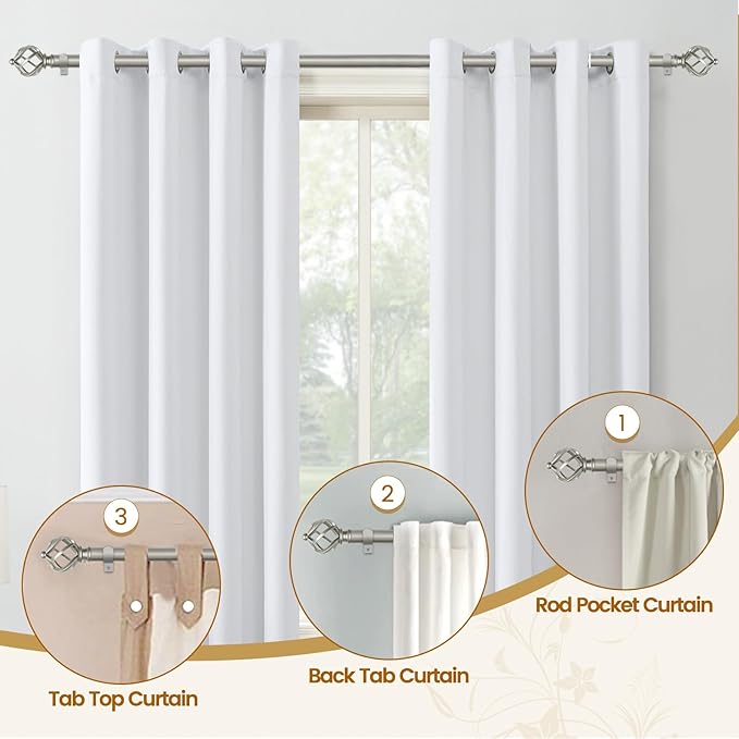KAMANINA Silver Curtain Rods for Windows 72 to 144 Inch, Long Curtain Rod 32 to 144 Inches (2.6-12ft), 6/8 In Splicing Adjustable Single Drapery Rod with Twisted Cage Finial