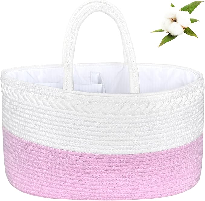 ABenkle Boho Chic Diaper Caddy Organizer, Cotton Rope Nursery Baby Basket, Changing Table Organizer for Baby Diaper Storage, Unisex