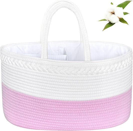 ABenkle Boho Chic Diaper Caddy Organizer, Cotton Rope Nursery Baby Basket, Changing Table Organizer for Baby Diaper Storage, Unisex
