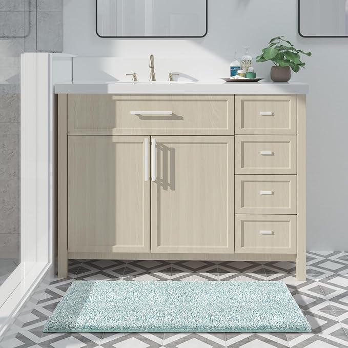 Yimobra Large Bathroom Rugs Non Slip Washable, Soft Absorbent Microfiber Bath Mat,Dual-Tone Decor Rug with Rubber Backing for Bathroom Floor,Tub and Shower,36x24,Home Essentials,Light Blue and White