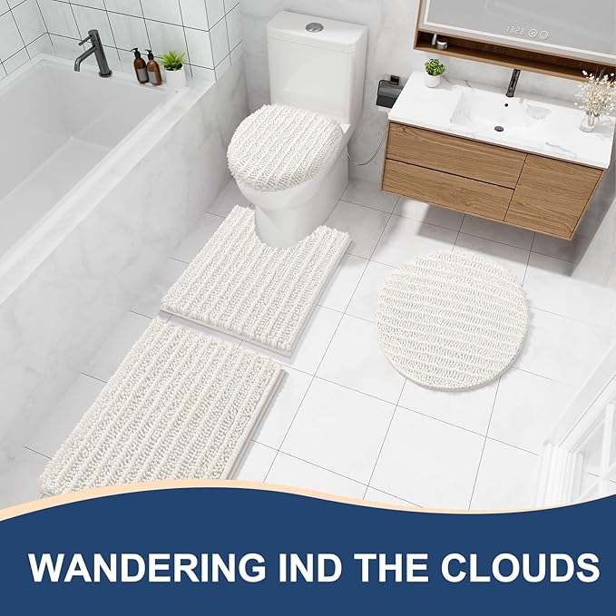 Arotive Luxury Chenille Bathroom Rug Mat, Extra Soft Thick Absorbent Shaggy Bath Rugs, Non-Slip Machine Wash Dry, Plush Bath Mats for Bathroom, Shower and Tub, 40x32, Ivory