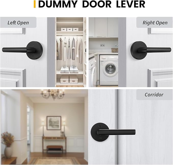 Goldenwarm Black Door Handles Dummy, Matte Black Door Handle Zinc Alloy, No-Turning Dummy Door Levers for Closet Hallway(2 Pieces/1 Pack)