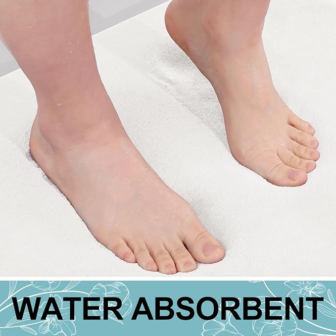 Smiry Memory Foam Bath Mat 30x20, Extra Soft and Absorbent Bathroom Mats, Non Slip Washable Carpet for Floor, Shower and Tub, Ivory White