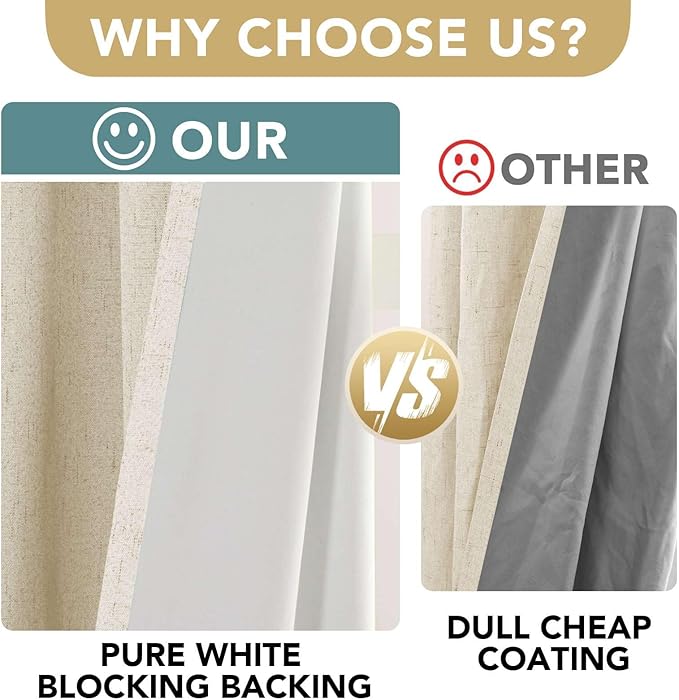 H.VERSAILTEX 100% Blackout Curtains for Bedroom Thermal Insulated Linen Textured Curtains Heat and Full Light Blocking Drapes Living Room Curtains 2 Panel Sets, Bleached Sand, 52x63 Inch