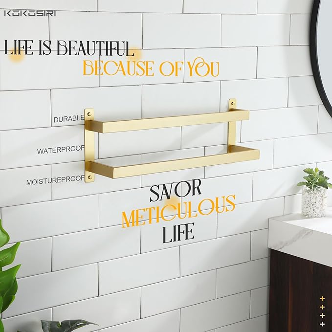 KOKOSIRI Bath Towel Bars 20-Inch Bathroom 2-Tiers Ladder Brushed Gold Towel Rails Towel Holders Wall Mounted Towels Shelves Rack Stainless Steel, B5008BG-L20