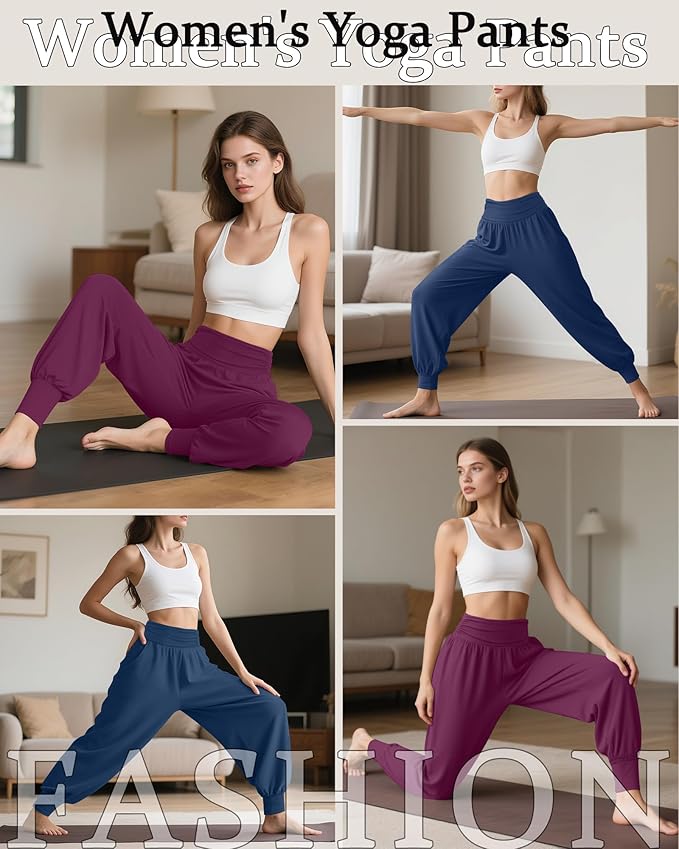 2 Pack Women's Yoga Joggers, Cozy Sweatpants with Pockets Casual Loose Comfy High Waisted Lounge Pants