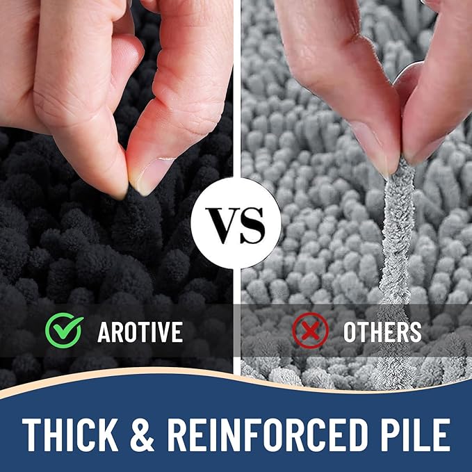 Arotive Luxury Chenille Bathroom Rug Mat, Extra Soft Thick Absorbent Shaggy Bath Rugs, Non-Slip Machine Wash Dry, Plush Bath Mats for Bathroom, Shower and Tub, 44x24, Black