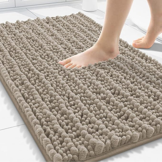 Smiry Bathroom Rugs Mat 30x20, Extra Soft Absorbent Chenille Bath Rugs, Non Slip Rubber Backing Machine Washable Quick Dry Bath Mats for Bathroom Floor, Tub, Shower, Home Decor Accessories, Latte