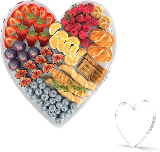 13.8" Acrylic Heart Shaped Charcuterie Tray, Reusable Serving Cake Candy Dish Display Tray for Birthday Anniversary Party Decoration (Heart)