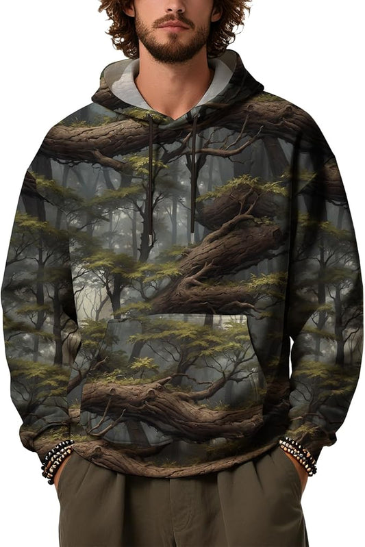 Mens Camo Hoodies Maple Leaf Graphic Camouflage Pullover Sweatshirts Hooded Fleece Casual Hunting Fall Outfits