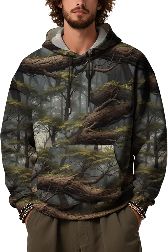 Mens Camo Hoodies Maple Leaf Graphic Camouflage Pullover Sweatshirts Hooded Fleece Casual Hunting Fall Outfits
