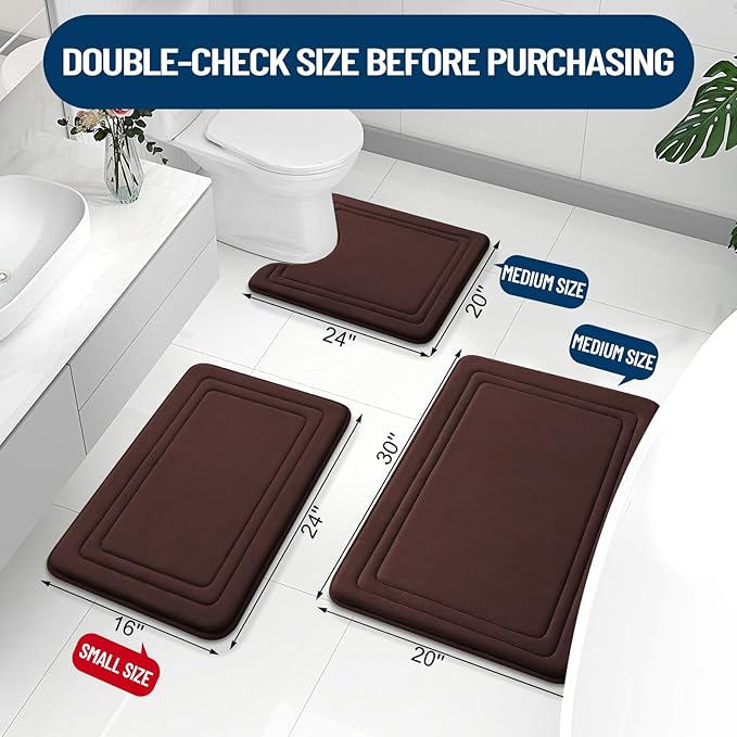 Grandaily Memory Foam Bath Mat Rug 59x20, Ultra Soft, Non-Slip and Absorbent Bathroom Rugs, Machine Wash Dry, Comfortable Bath Carpet for Bathroom Floor, Tub and Shower, Brown