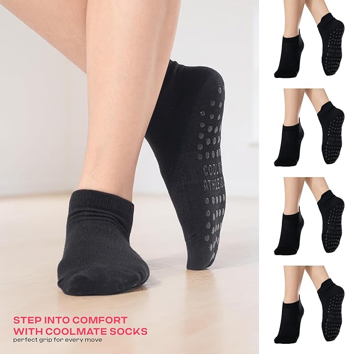 CoolMate Pilates Socks with Grips for Women, Yoga Socks, Crew Non Slip Women for Barre, Pilates Gifts